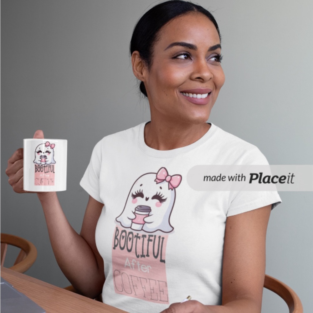 Bootiful After Coffee Ghost Halloween custom made Tshirt